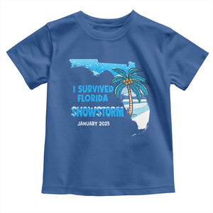 Funny I Survived Florida Snowstorm 2025 Toddler T Shirt Coconut Palm Tree TS11 Royal Blue Print Your Wear