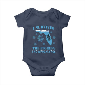 Funny I Survived The Florida Snowpocalypse 2025 Baby Onesie Snowflakes TS11 Navy Print Your Wear