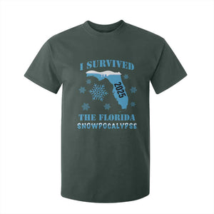 Funny I Survived The Florida Snowpocalypse 2025 T Shirt For Kid Snowflakes TS11 Dark Forest Green Print Your Wear