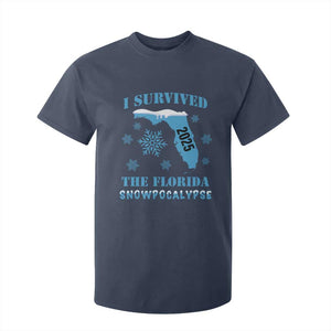 Funny I Survived The Florida Snowpocalypse 2025 T Shirt For Kid Snowflakes TS11 Navy Print Your Wear