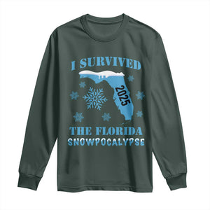 Funny I Survived The Florida Snowpocalypse 2025 Long Sleeve Shirt Snowflakes TS11 Dark Forest Green Print Your Wear