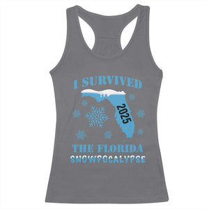 Funny I Survived The Florida Snowpocalypse 2025 Racerback Tank Top Snowflakes TS11 Charcoal Print Your Wear