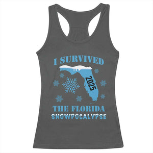Funny I Survived The Florida Snowpocalypse 2025 Racerback Tank Top Snowflakes TS11 Dark Heather Print Your Wear