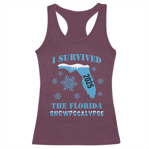 Funny I Survived The Florida Snowpocalypse 2025 Racerback Tank Top Snowflakes TS11 Maroon Print Your Wear
