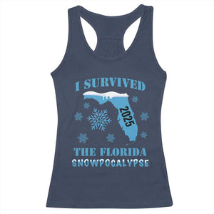 Funny I Survived The Florida Snowpocalypse 2025 Racerback Tank Top Snowflakes TS11 Navy Print Your Wear