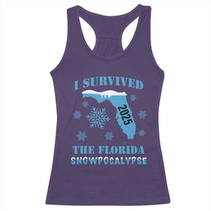 Funny I Survived The Florida Snowpocalypse 2025 Racerback Tank Top Snowflakes TS11 Purple Print Your Wear