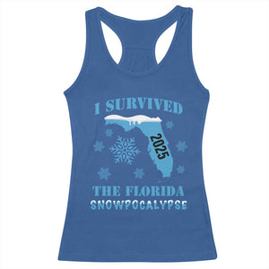 Funny I Survived The Florida Snowpocalypse 2025 Racerback Tank Top Snowflakes TS11 Royal Blue Print Your Wear