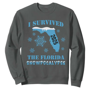 Funny I Survived The Florida Snowpocalypse 2025 Sweatshirt Snowflakes TS11 Dark Heather Print Your Wear