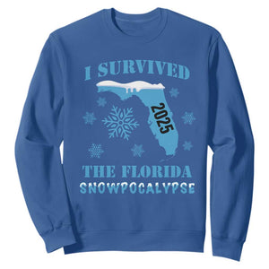 Funny I Survived The Florida Snowpocalypse 2025 Sweatshirt Snowflakes TS11 Royal Blue Print Your Wear