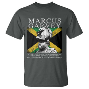 Marcus Garvey Quote T Shirt - A People Without The Knowledge Of Their Past History Origin And Culture Jamaican Flag TS11 Dark Heather Print Your Wear