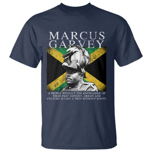Marcus Garvey Quote T Shirt - A People Without The Knowledge Of Their Past History Origin And Culture Jamaican Flag TS11 Navy Print Your Wear