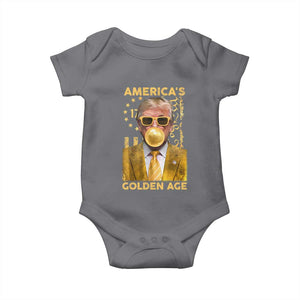 Funny Trump 2025 American's Golden Age Baby Onesie Trump Bubble Gum Gold American Flag TS11 Charcoal Print Your Wear