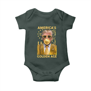 Funny Trump 2025 American's Golden Age Baby Onesie Trump Bubble Gum Gold American Flag TS11 Print Your Wear
