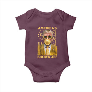 Funny Trump 2025 American's Golden Age Baby Onesie Trump Bubble Gum Gold American Flag TS11 Maroon Print Your Wear