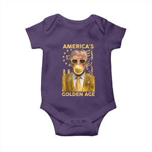 Funny Trump 2025 American's Golden Age Baby Onesie Trump Bubble Gum Gold American Flag TS11 Purple Print Your Wear