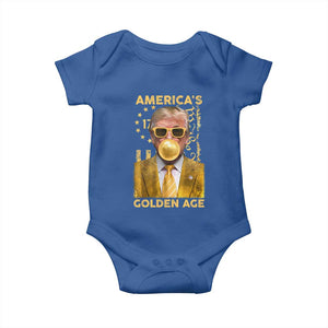 Funny Trump 2025 American's Golden Age Baby Onesie Trump Bubble Gum Gold American Flag TS11 Royal Blue Print Your Wear