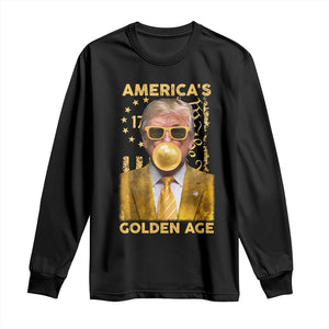 Funny Trump 2025 American's Golden Age Long Sleeve Shirt Trump Bubble Gum Gold American Flag TS11 Black Print Your Wear