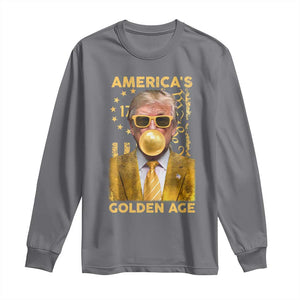 Funny Trump 2025 American's Golden Age Long Sleeve Shirt Trump Bubble Gum Gold American Flag TS11 Charcoal Print Your Wear