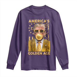 Funny Trump 2025 American's Golden Age Long Sleeve Shirt Trump Bubble Gum Gold American Flag TS11 Purple Print Your Wear