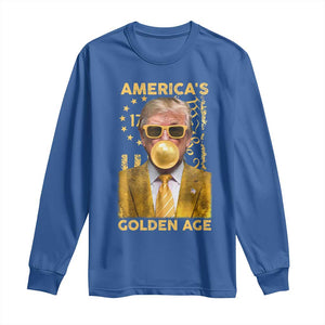 Funny Trump 2025 American's Golden Age Long Sleeve Shirt Trump Bubble Gum Gold American Flag TS11 Royal Blue Print Your Wear