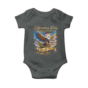Trump Liberation Day 2025 Baby Onesie Gold Eagle Vintage American Flag TS11 Dark Heather Print Your Wear
