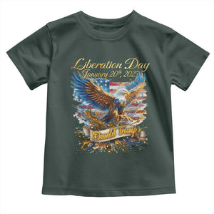Trump Liberation Day 2025 Toddler T Shirt Gold Eagle Vintage American Flag TS11 Dark Forest Green Print Your Wear