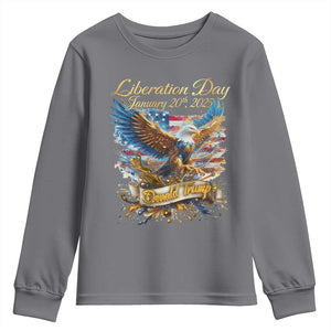 Trump Liberation Day 2025 Youth Sweatshirt Gold Eagle Vintage American Flag TS11 Charcoal Print Your Wear