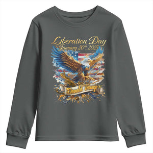 Trump Liberation Day 2025 Youth Sweatshirt Gold Eagle Vintage American Flag TS11 Dark Heather Print Your Wear