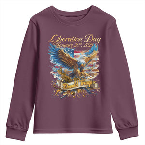 Trump Liberation Day 2025 Youth Sweatshirt Gold Eagle Vintage American Flag TS11 Maroon Print Your Wear