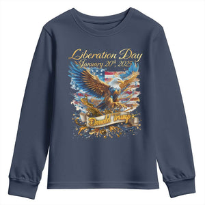 Trump Liberation Day 2025 Youth Sweatshirt Gold Eagle Vintage American Flag TS11 Navy Print Your Wear