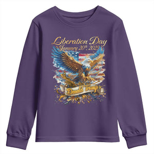 Trump Liberation Day 2025 Youth Sweatshirt Gold Eagle Vintage American Flag TS11 Purple Print Your Wear