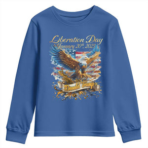 Trump Liberation Day 2025 Youth Sweatshirt Gold Eagle Vintage American Flag TS11 Royal Blue Print Your Wear