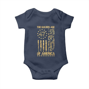Trump 2025 The Golden Age Of America Baby Onesie 47TH President Golden American Flag TS11 Navy Print Your Wear