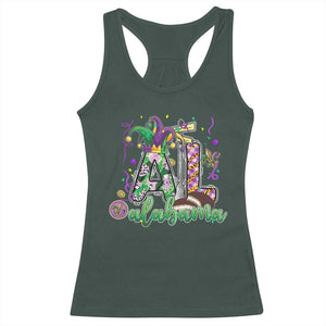Funny Mardi Gras In Alabama AL Racerback Tank Top Moon Pie Jester Hat TS11 Dark Forest Green Print Your Wear
