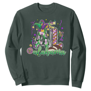 Funny Mardi Gras In Alabama AL Sweatshirt Moon Pie Jester Hat TS11 Dark Forest Green Print Your Wear