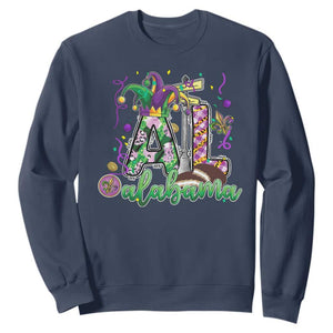 Funny Mardi Gras In Alabama AL Sweatshirt Moon Pie Jester Hat TS11 Navy Print Your Wear