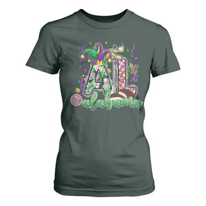 Funny Mardi Gras In Alabama AL T Shirt For Women Moon Pie Jester Hat TS11 Dark Forest Green Print Your Wear