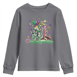 Funny Mardi Gras In Alabama AL Youth Sweatshirt Moon Pie Jester Hat TS11 Charcoal Print Your Wear