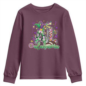 Funny Mardi Gras In Alabama AL Youth Sweatshirt Moon Pie Jester Hat TS11 Maroon Print Your Wear