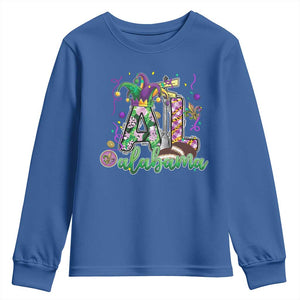 Funny Mardi Gras In Alabama AL Youth Sweatshirt Moon Pie Jester Hat TS11 Royal Blue Print Your Wear