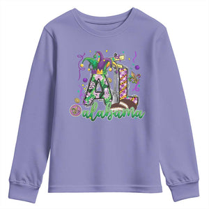 Funny Mardi Gras In Alabama AL Youth Sweatshirt Moon Pie Jester Hat TS11 Violet Print Your Wear