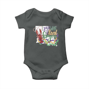 Funny Mardi Gras Louisiana Baby Onesie I Just Want To Be Loved Bayou Crawfish Beads TS11 Dark Heather Print Your Wear