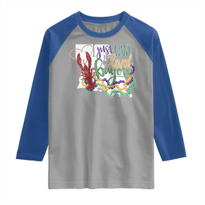 Funny Mardi Gras Louisiana Raglan Shirt I Just Want To Be Loved Bayou Crawfish Beads TS11 Sport Gray Royal Print Your Wear