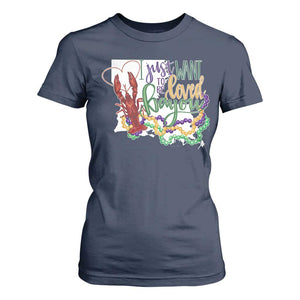 Funny Mardi Gras Louisiana T Shirt For Women I Just Want To Be Loved Bayou Crawfish Beads TS11 Navy Print Your Wear