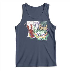 Funny Mardi Gras Louisiana Tank Top I Just Want To Be Loved Bayou Crawfish Beads TS11 Navy Print Your Wear