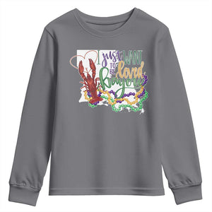 Funny Mardi Gras Louisiana Youth Sweatshirt I Just Want To Be Loved Bayou Crawfish Beads TS11 Charcoal Print Your Wear