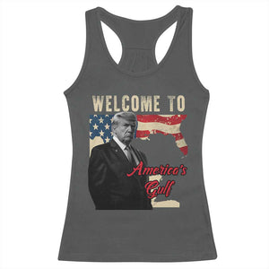 Funny Trump Welcome To America's Gulf Racerback Tank Top Vintage American Flag TS11 Dark Heather Print Your Wear