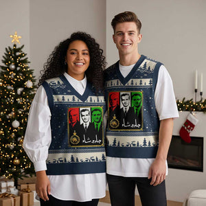 Pahlavi Kings of Iran V-Neck Knit Sweater Vest Javid Shah Long live the King TS11 Navy Beige Print Your Wear