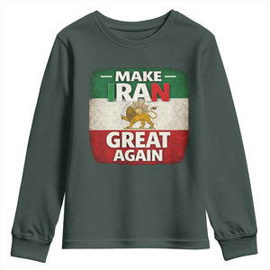 Make Iran Great Again Youth Sweatshirt MIGA Vintage Persian Lion Flag TS11 Dark Forest Green Print Your Wear