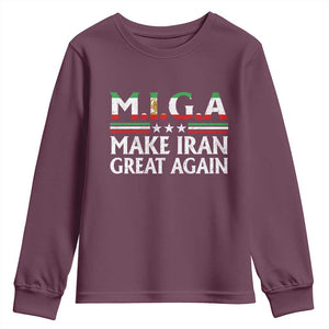 Make Iran Great Again Youth Sweatshirt MIGA Emblem Of Iran Persian Lion Flag TS11 Maroon Print Your Wear